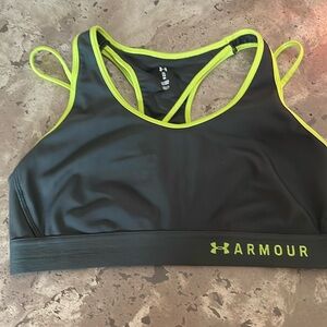 Dark green and lime green under armour bra